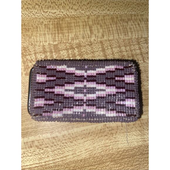 Native American Handmade Beaded Belt Buckle Southwest Navajo Pink Gray